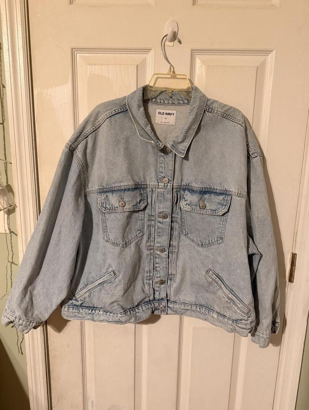 Old Navy Cropped 100% Cotton Denim Jacket Light Wash Plus Size 4X Boxy Trucker